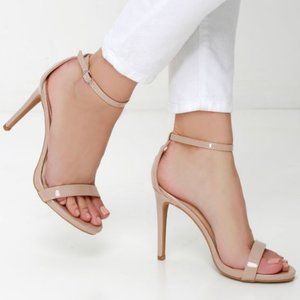 Lulus Loveliness Light Nude Patent Ankle Strap Heels